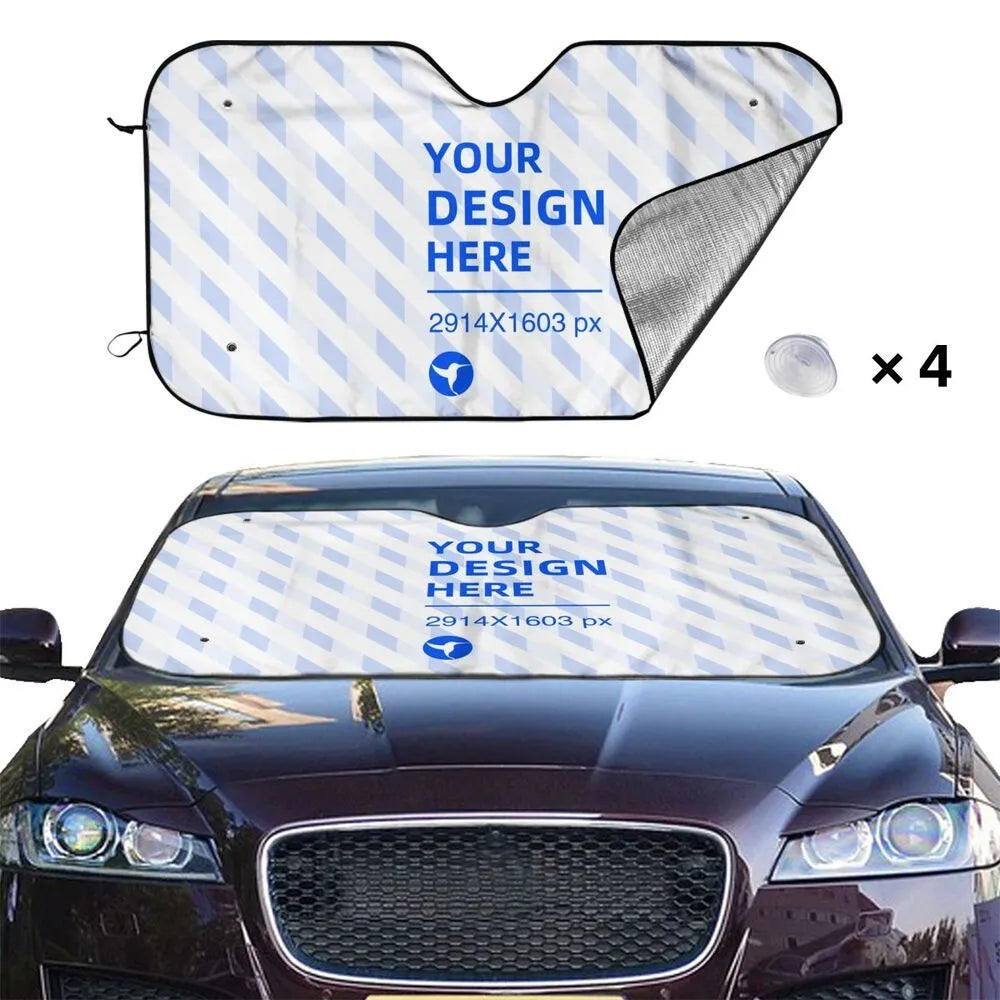 White 130x70cm car windshield sunshade in Oxford cloth and pearl aluminium film with four suction cups
