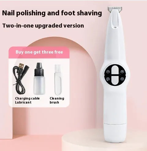 Low-noise rechargeable electric pet nail grinder in pink, with compact body and grinding head