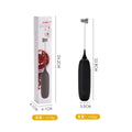 Handheld electric milk frother blender in black and white colour options on a kitchen counter.