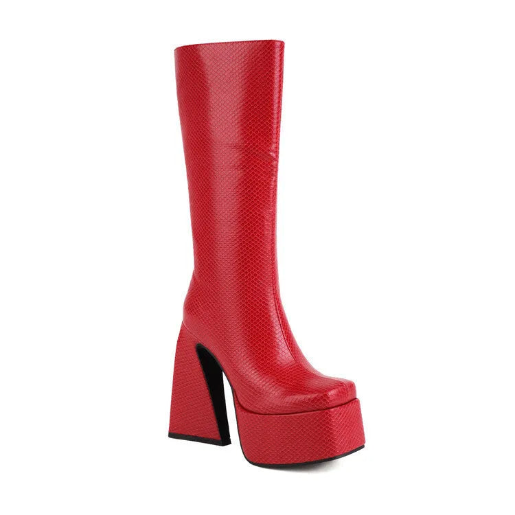 Women's black high ankle casual boots with an artificial PU upper, shown from the side.
