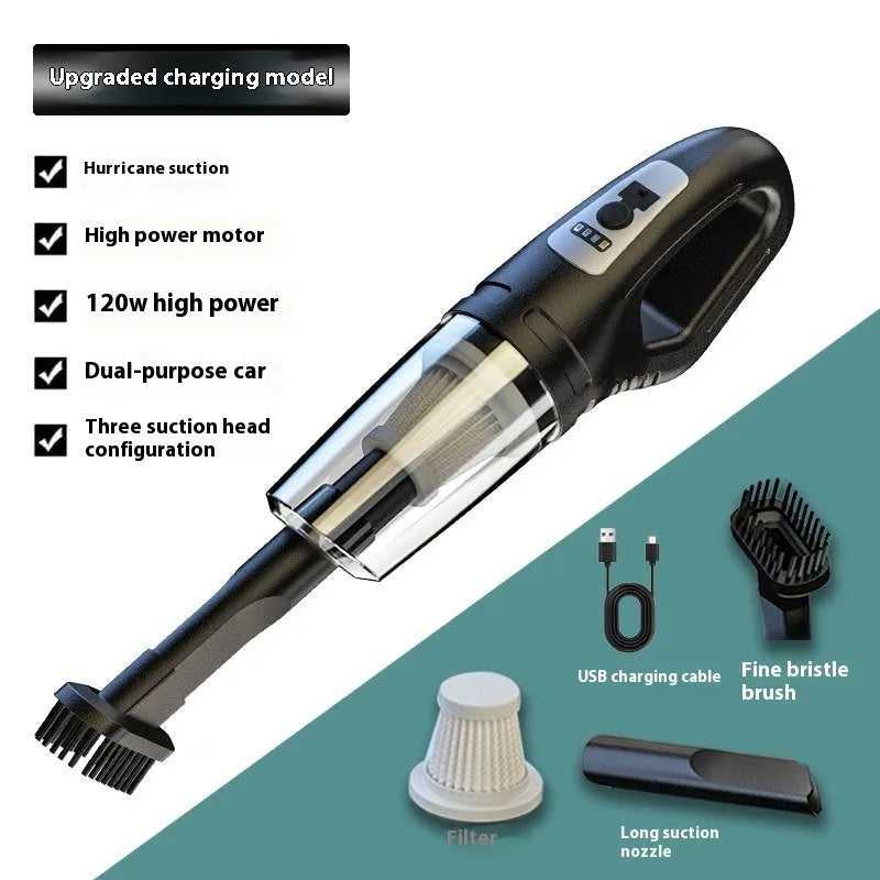 A6-1200 rechargeable handheld vacuum cleaner with transparent dust container and long nozzle for car and home use