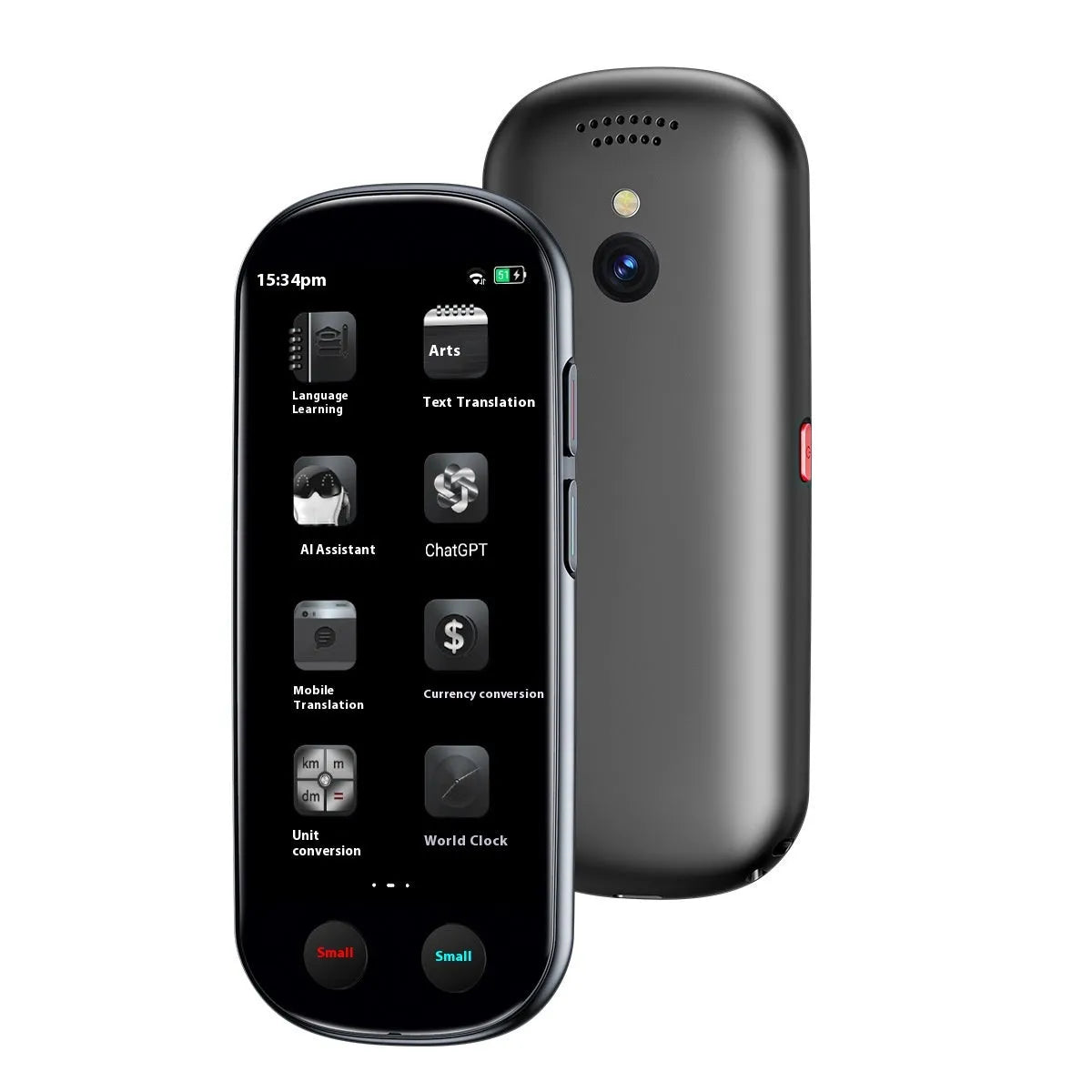 Black multi-language simultaneous interpretation translator for business with lanyard and charging cable.