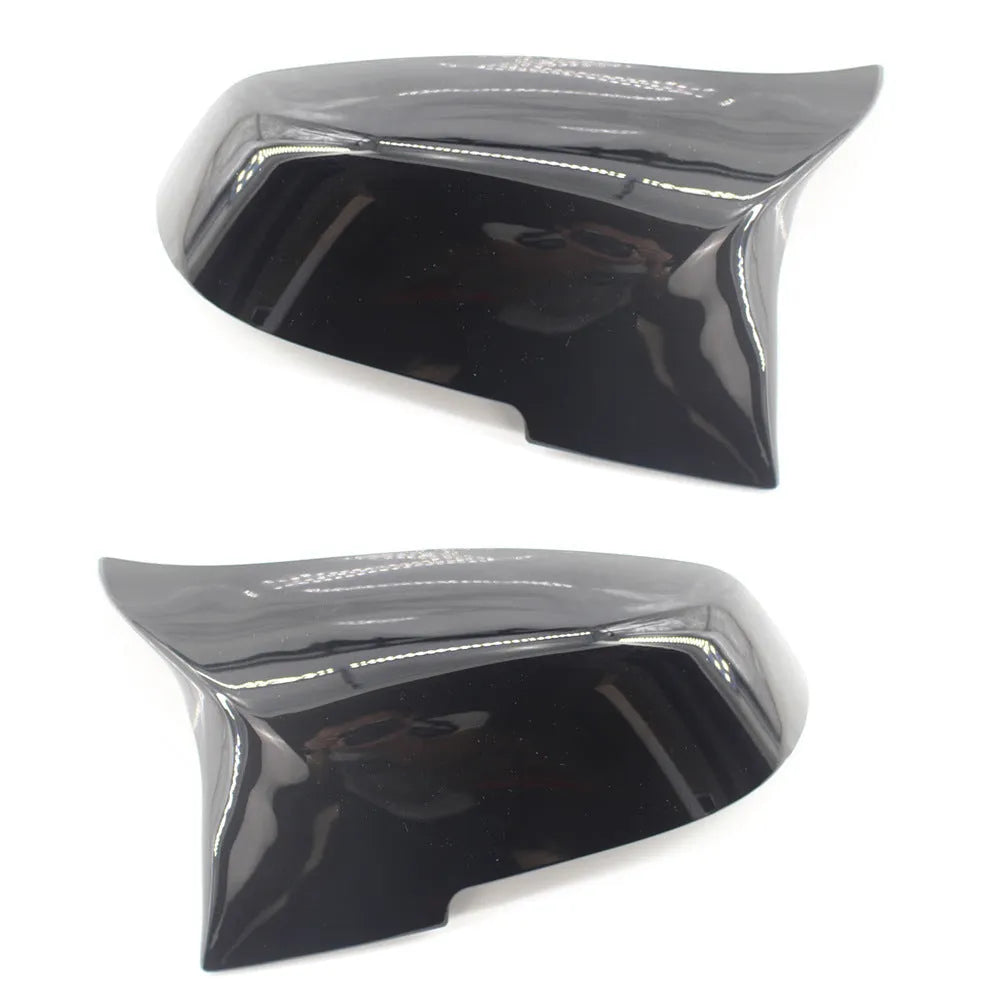 Pair of paint bright black modified horn-shaped rear-view mirror shells for BMW 3 Series and 4 Series F20 F30 models