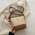 Retro contrast color crossbody bucket bag for women in PU material with three-dimensional pocket, 15.5x19x10cm