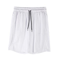 Men's black quick-dry mesh shorts with elastic waistband on a neutral background.