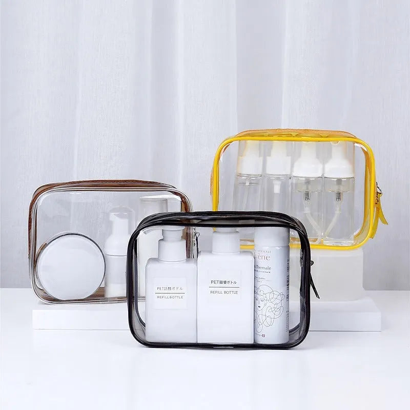 Semi-transparent PVC makeup bag in black, pink and white colours with Labubu design, customisable logo options