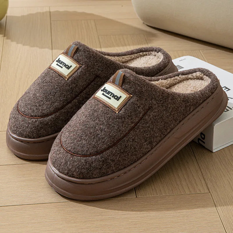 Men's brown thickened suede slipper with EVA sole and rubber midsole for large sizes