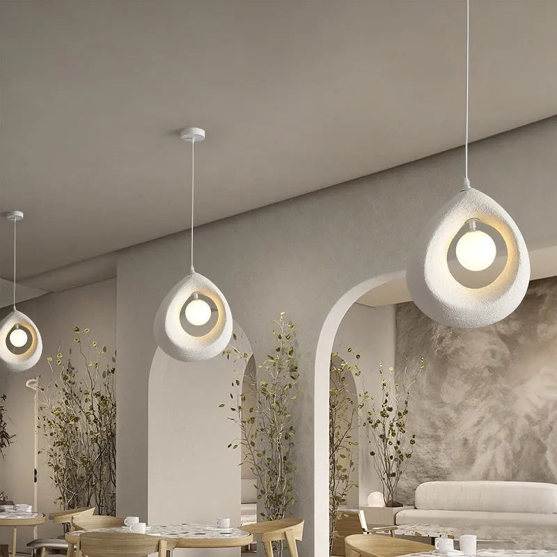 Modern retro pendant chandelier with 32x35cm milky white lampshade for dining room lighting