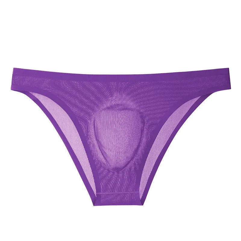 Ultra-thin ice silk seamless low waist panties in various solid colours on a white background.