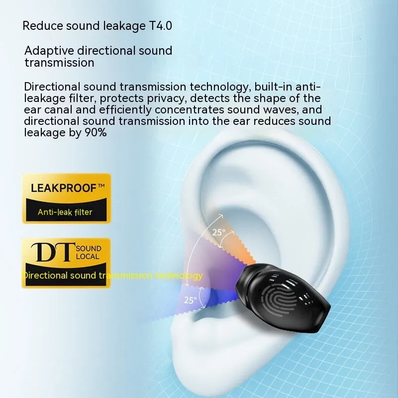 Wireless Bluetooth headset 53mini ear clip sports earbuds in black with ear-clip design and charging case