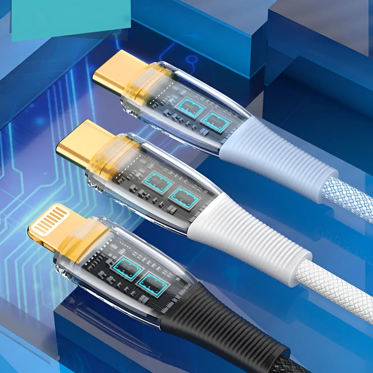 USB-C fast charging data cable, woven Type-C lead, 1.2m or 2m, black blue white
