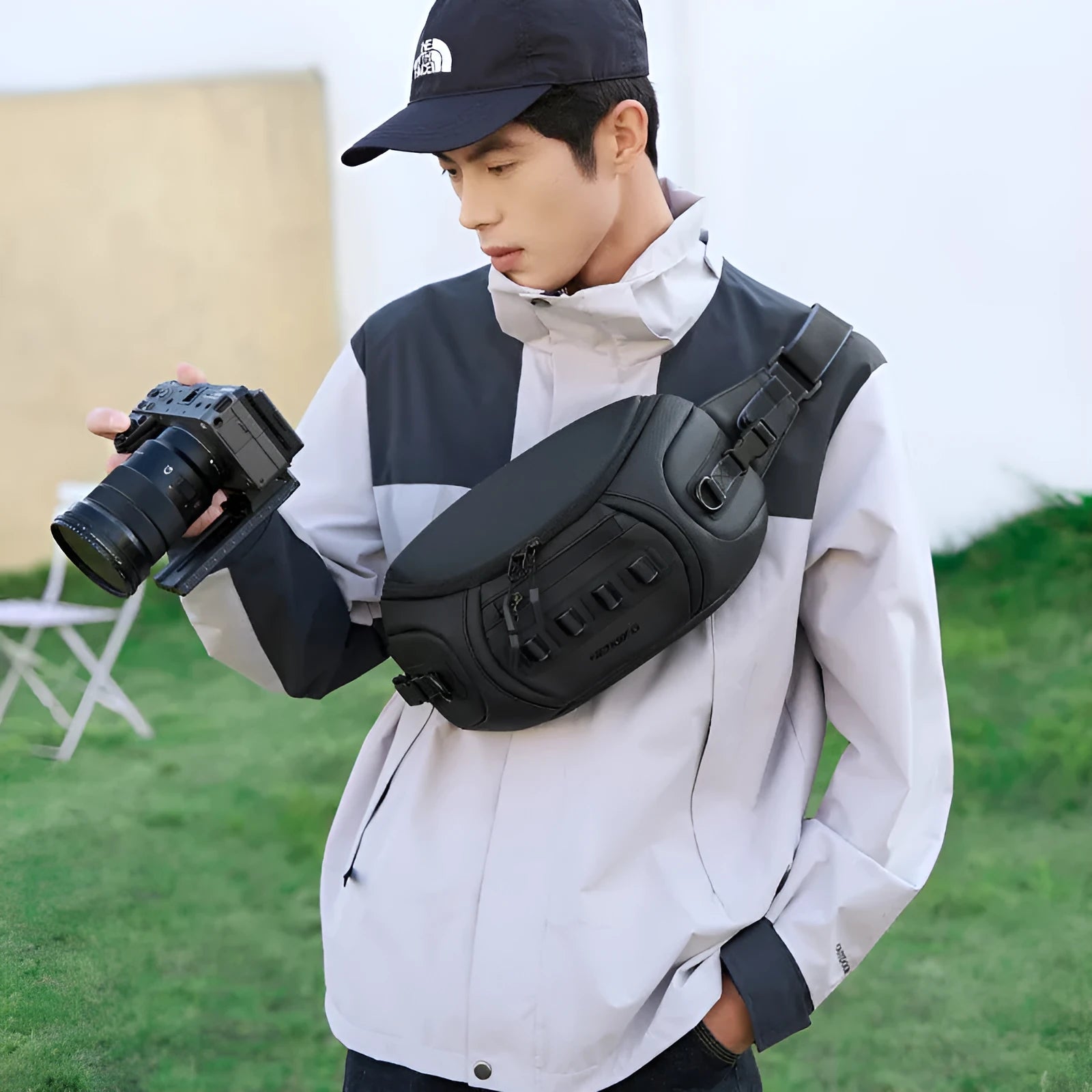 Waterproof Oxford cloth DSLR camera shoulder bag in black, grey, or green colour options