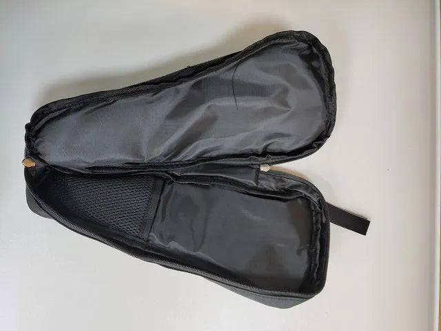 Black cloth storage pouch for a mobile phone gimbal, shown with magnetic flap open.