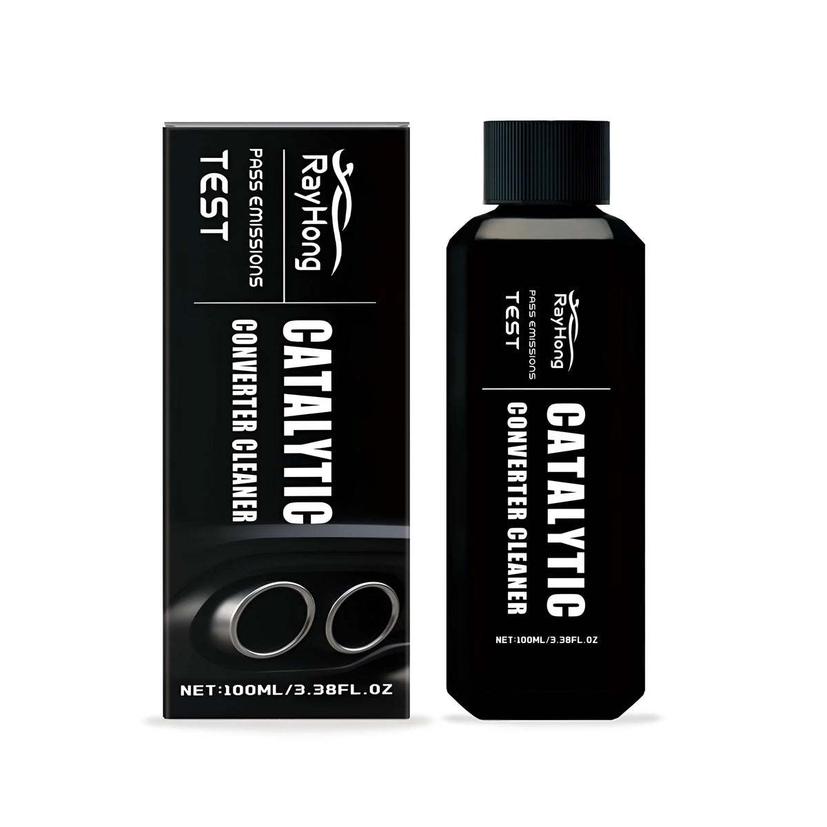 100ml catalytic converter cleaner liquid in a white bottle with orange label, suitable for petrol and diesel cars