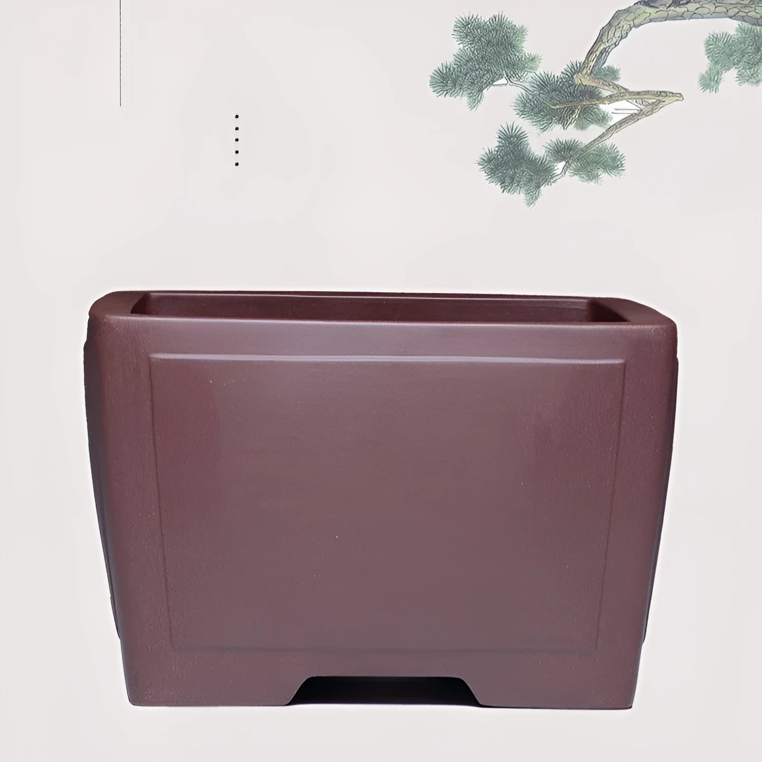 Square purple clay succulent bonsai pot with classical design on tabletop
