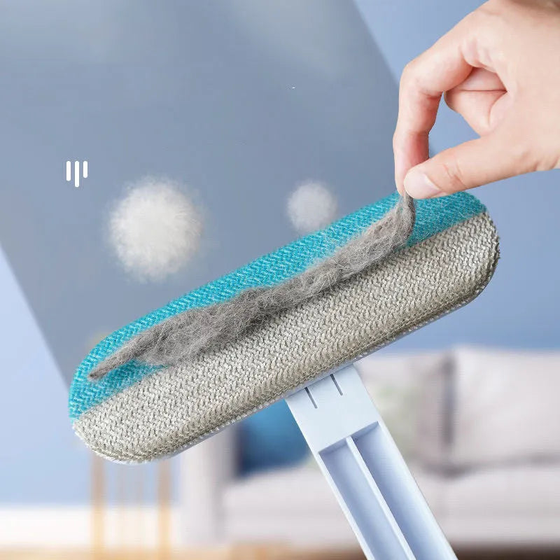 4-in-1 multifunctional cleaning brush with flannel head and extension handle for pet hair and screen cleaning