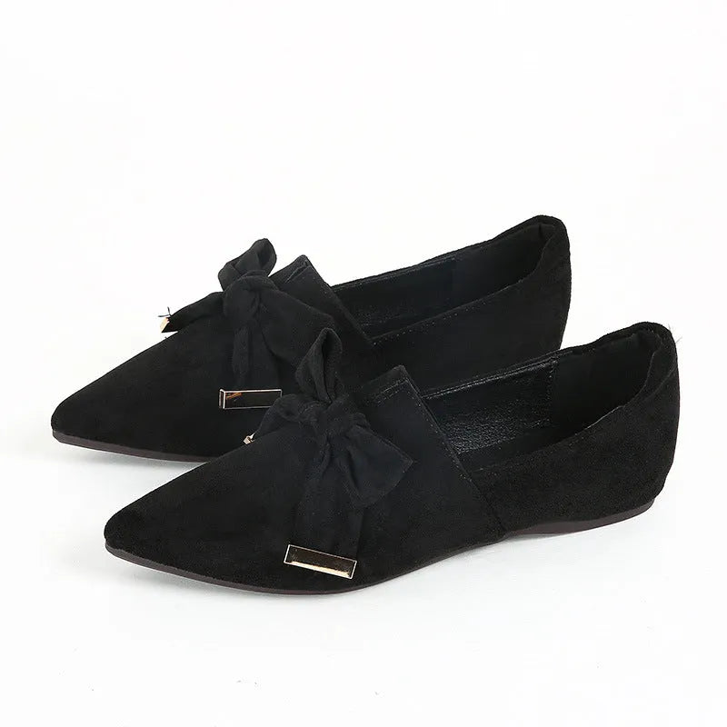 Flat slip-on pumps with low heel, imitation leather lining, beef tendon sole, black or gray, sizes 34-43