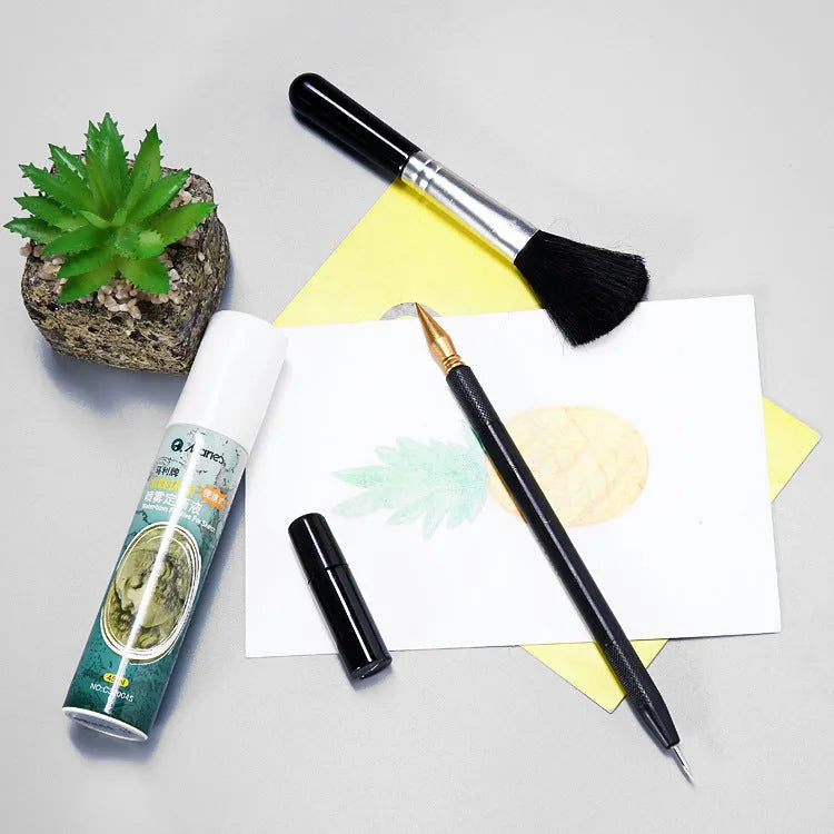 Scratch art painting tool set with white card paper, healing pens, scrapers, and photo frames