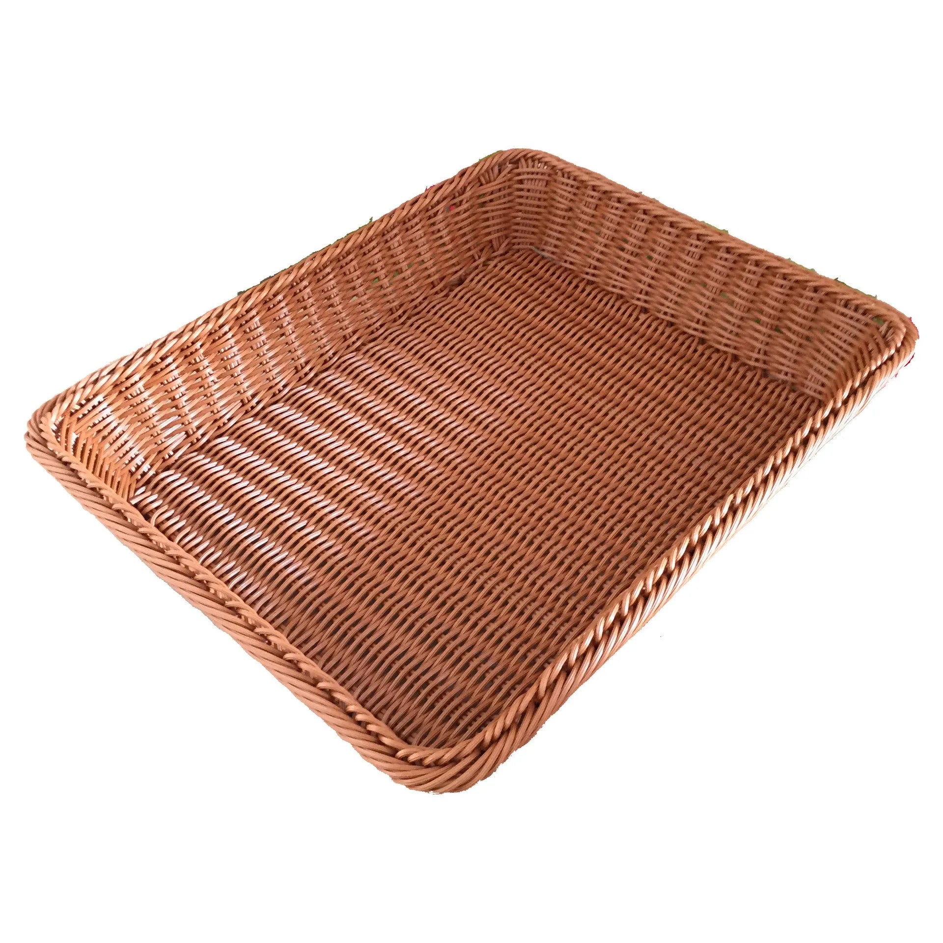 Rattan-like PP fruit and vegetable display snack storage box in brown colour, 35x25x7cm