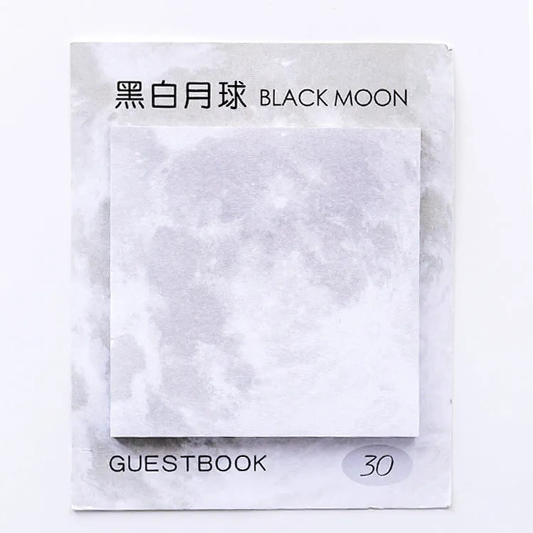 Square planet sticky note pad showing oil painting designs of Earth and other planets.