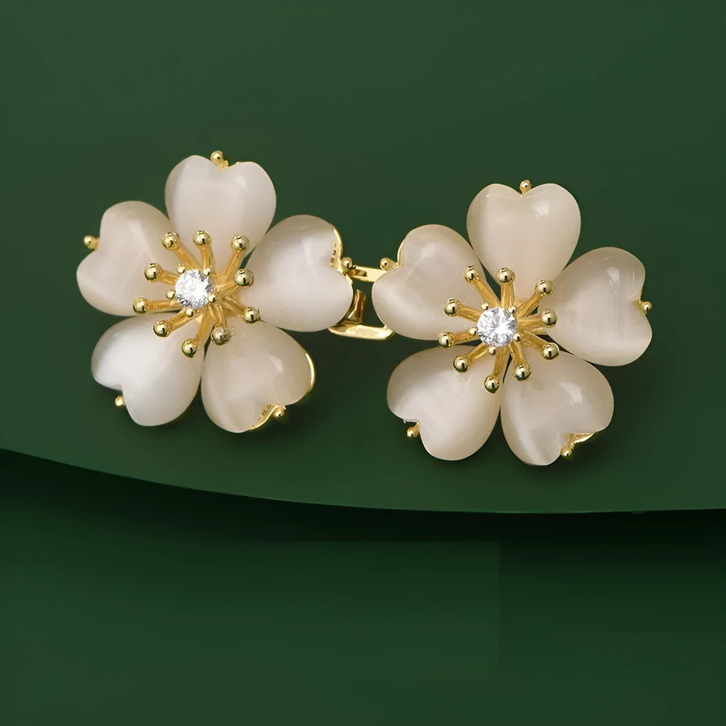 Cherry blossom belt buckle brooch for women, gold colour, synthetic cubic zirconia and rhinestone, 21mm x 44mm