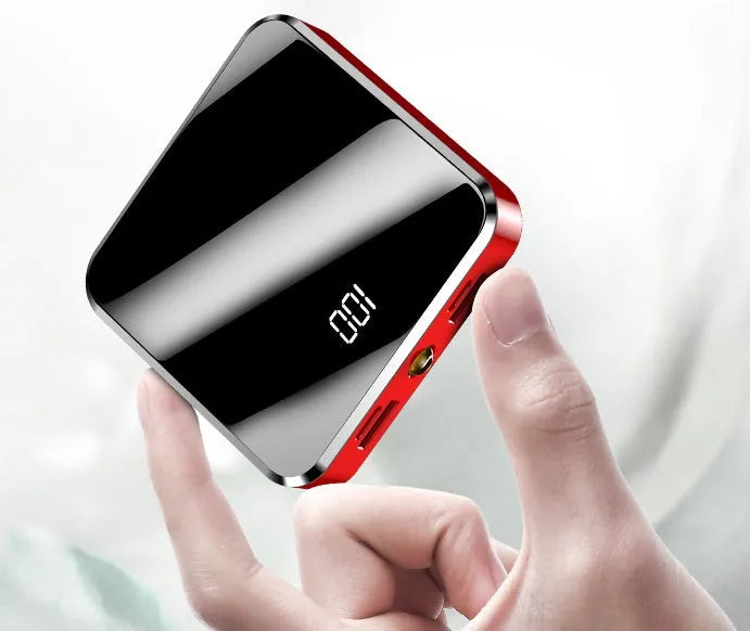Mini compact full mirror power bank 20000mAh dual USB portable charger in cool black finish