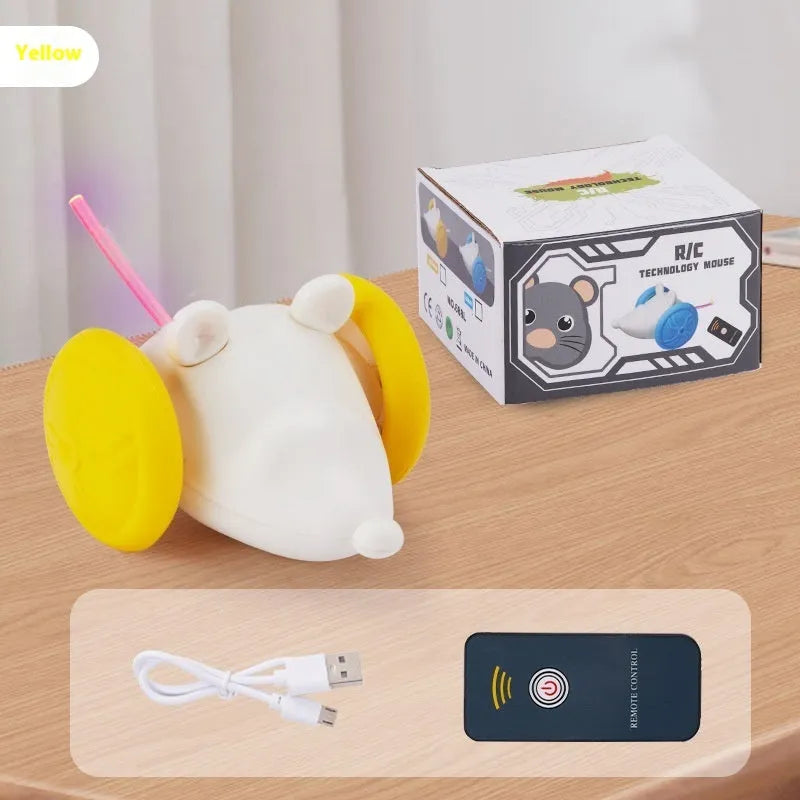 Electronic cat toy with robotic mouse design and remote control for interactive play
