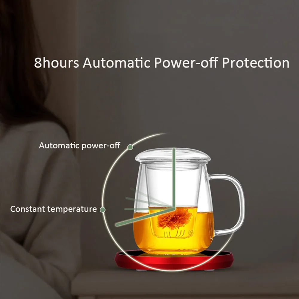 Black USB heating coaster with touch control for warming coffee mugs and cups