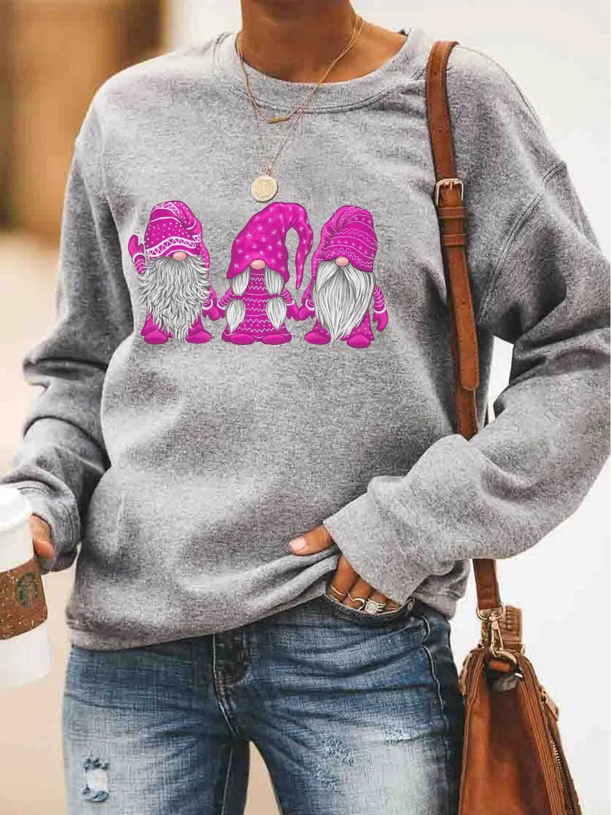 Christmas best selling women's cotton sweater with red Santa Claus print front view