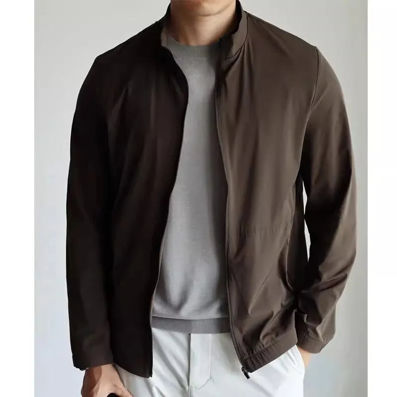 Small stand collar thin polyester fiber jacket loose fit for teenagers in neutral colours