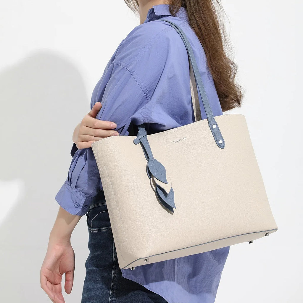 Women's large capacity leather crossbody handbag, apricot or black, 28x35x13cm, shell shape with soft handle