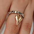 Handmade beaded elastic ring with geometric love heart design in gold or silver electroplated finish
