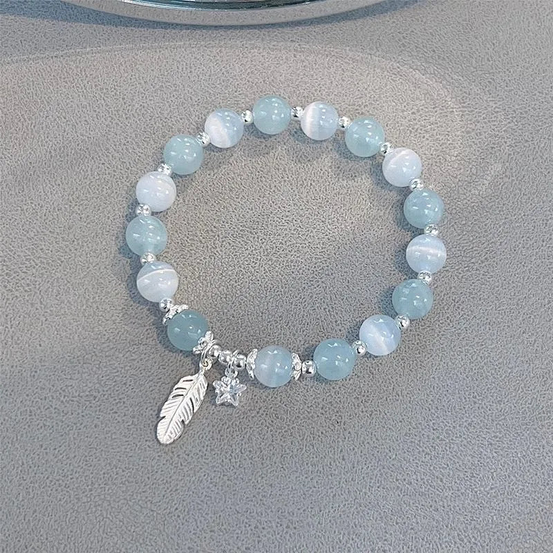 Korean style crystal bracelet with blue moonlight colour and text modelling