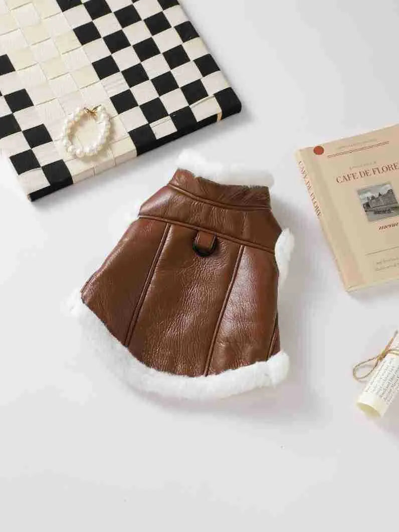 Black and brown leather jacket and vest for small dogs or cats in autumn and winter.