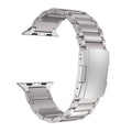 Titanium alloy Apple Watch replacement strap with folding buckle in black and silver colours