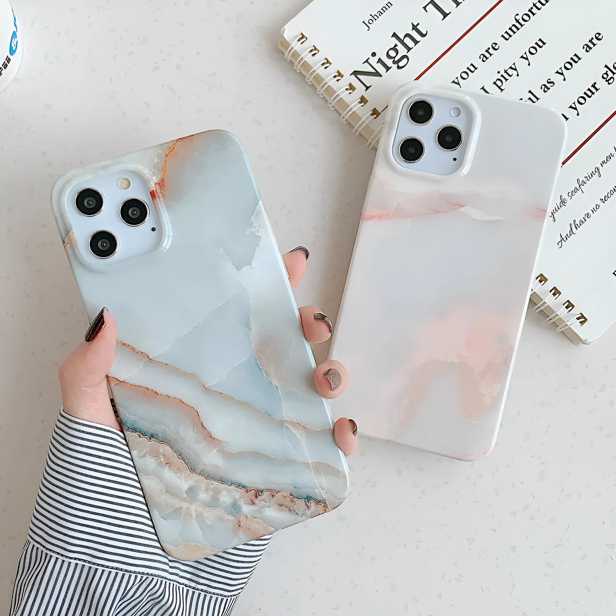 Jade marble silicone phone case with square leopard print pattern on an iPhone