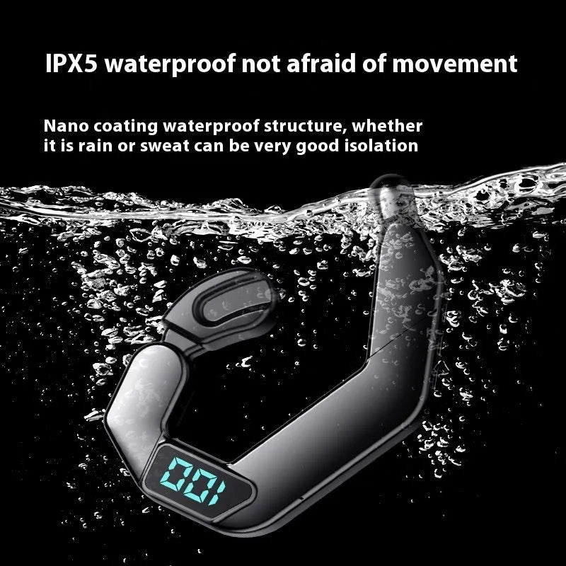 V19 bone conduction ear-mounted Bluetooth headset in black with ear-hook design