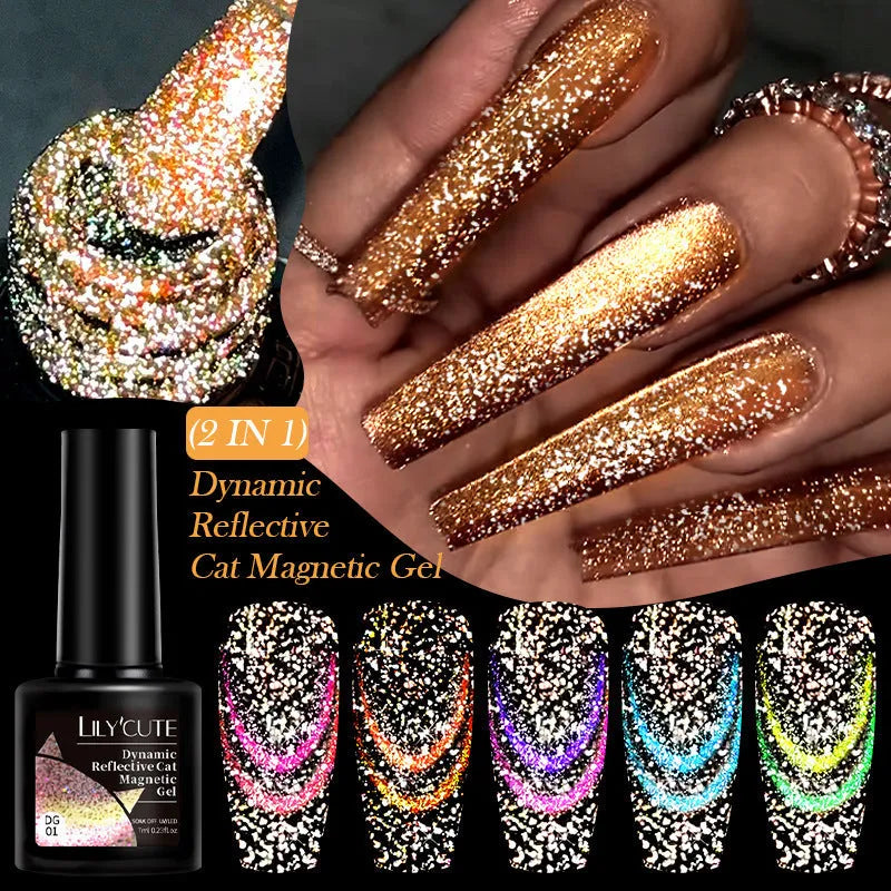 Diamond In The Debris cat eye UV gel nail polish in six colour styles with glitter and diamond fragments