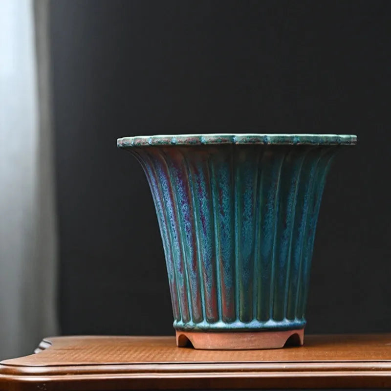 Limited Edition Jun Porcelain Colourful Glaze Spring Cymbidium Faberi Lotus Petal Orchid Ceramic Pot