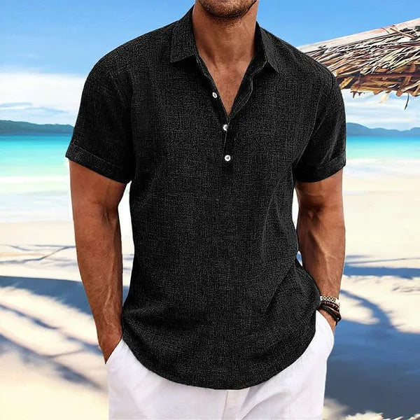 Light grey men's lapel collar cardigan on a hanger, showing long sleeves and a loose knit fit.
