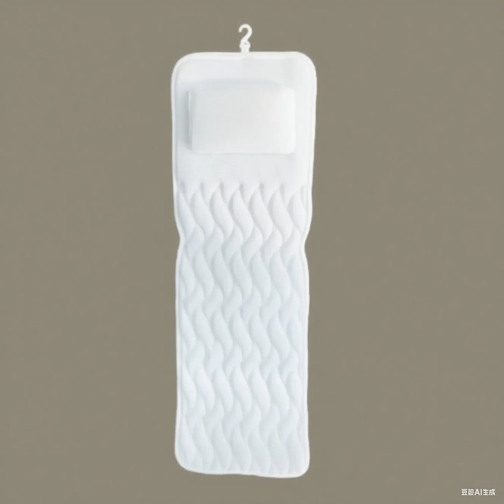White 4D mesh bathtub pillow with 7 suction cups showing 3D breathable material construction