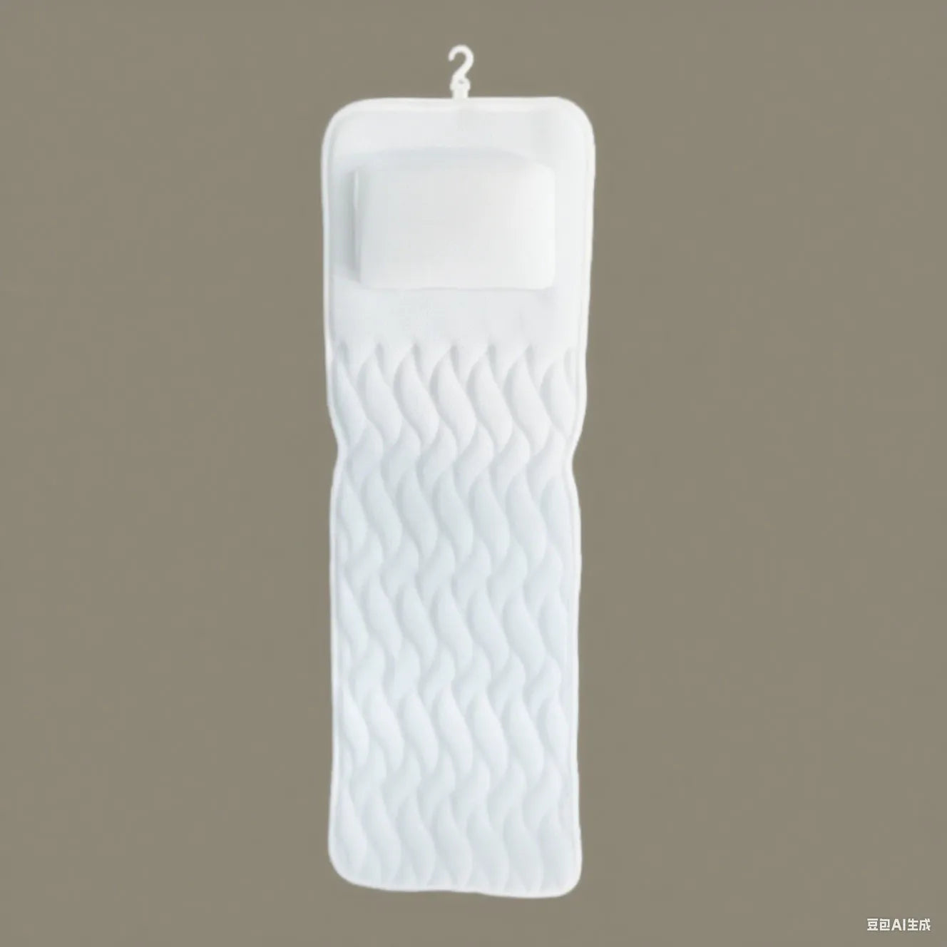 White 4D mesh bathtub pillow with 7 suction cups showing 3D breathable material construction