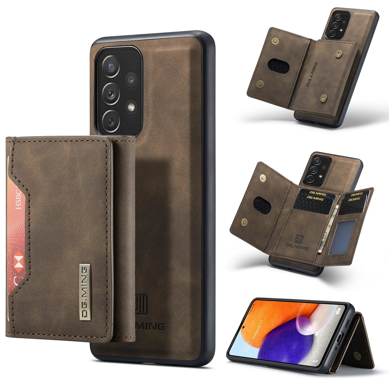 Samsung anti-fall wallet phone case in PU leather with card slot and magnetic bracket, retro style, multiple colours