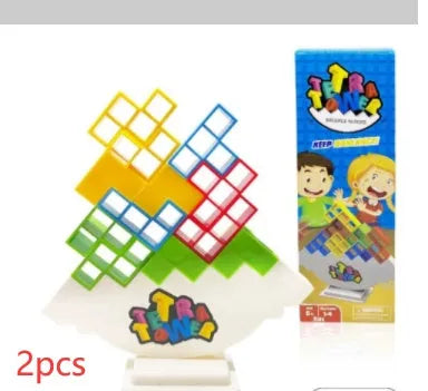 Plastic balance stacking game with coloured blocks, chassis and base for kids and adults
