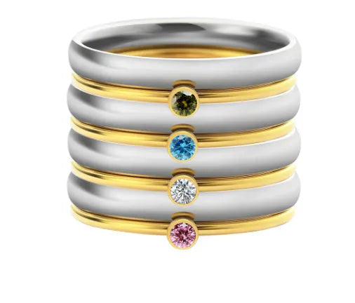 December birthstone titanium steel engraved ring with geometric shape and electroplated colour