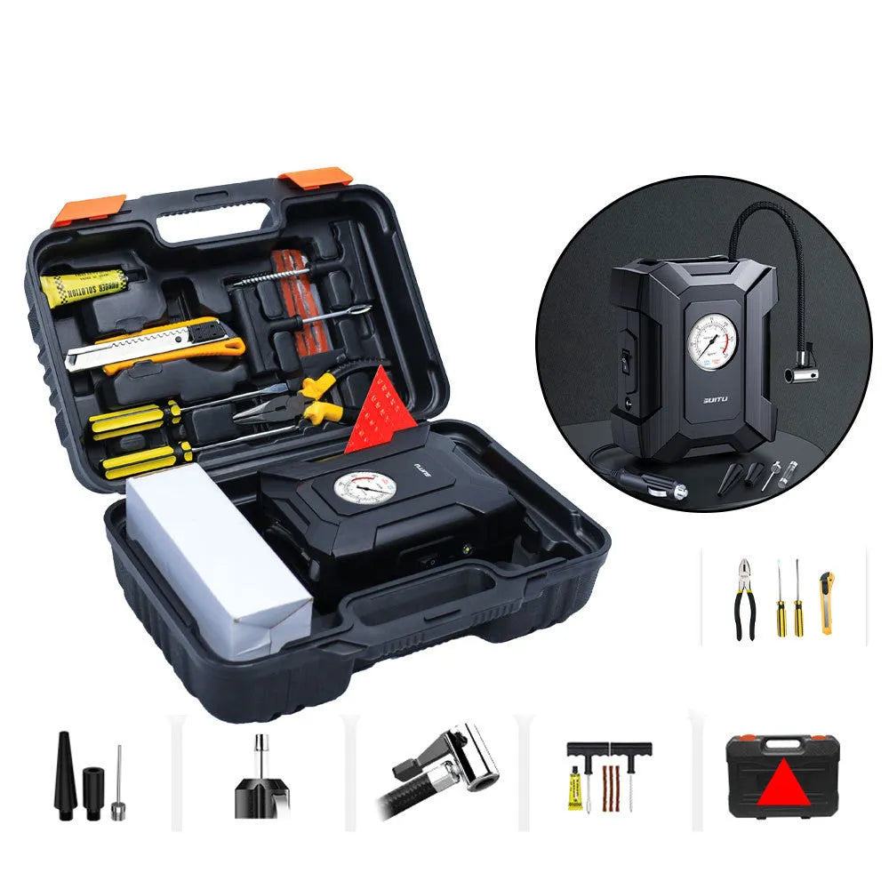 Portable 120W car air pump with digital display, LED light, and 300cm power cord for SUV tyre inflation