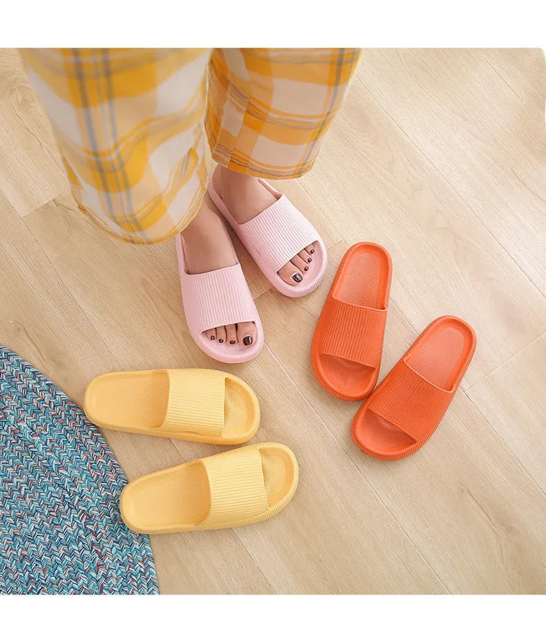 EVA solid bath slippers with 32cm platform sole, available in black, orange, pink, and yellow