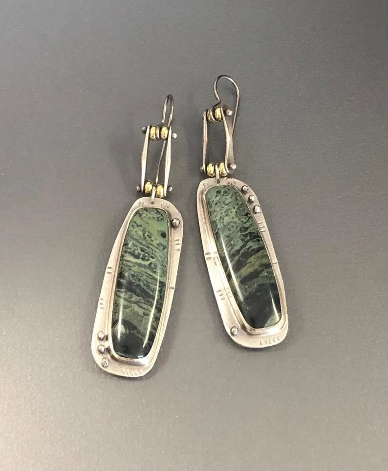 Geometric alloy drop earrings with two-colour marble pattern and post backs