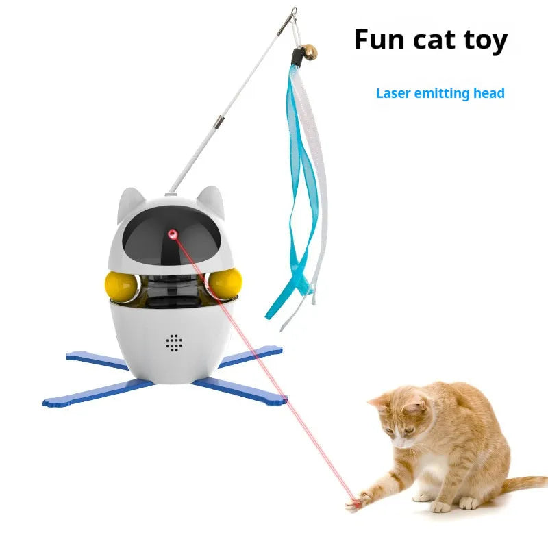 Automatic electronic cat toy with elastic rope and funny stick attachment for indoor cats