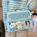 Hidden light plate cartoon crossbody bag in pink PU with stitching and lock, for leisure travel